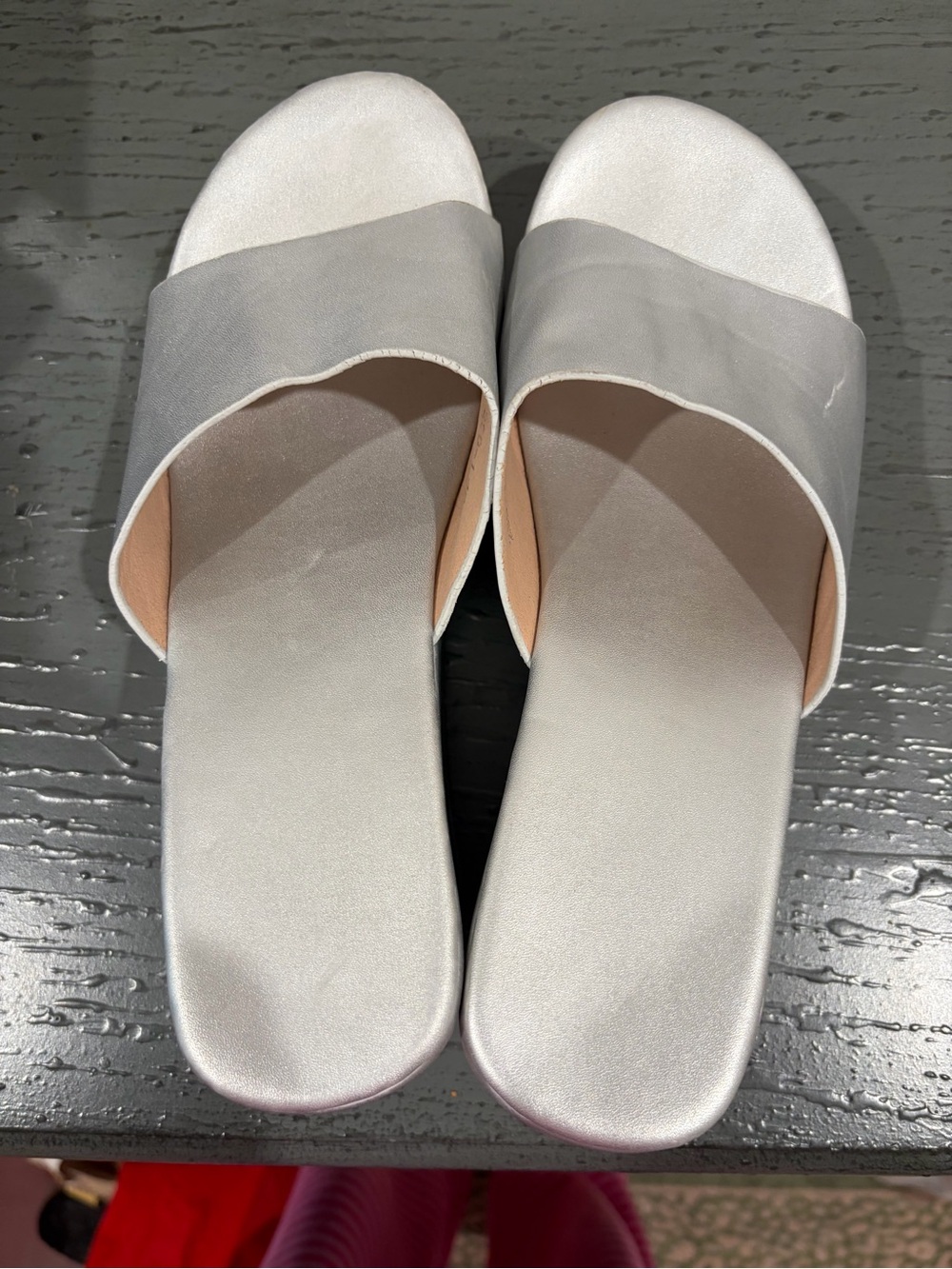 SHEIN Pearl Silver Satin Slide Mules